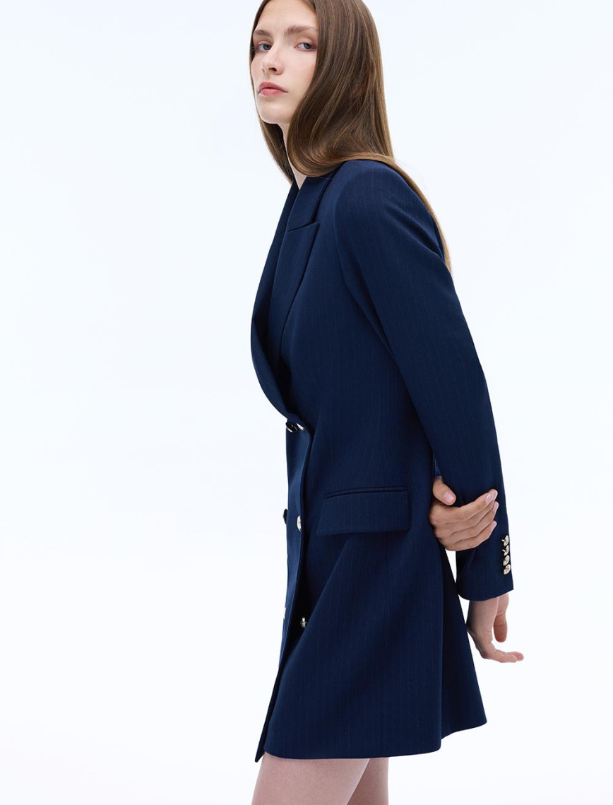 Actors Regular Fit Çizgili Desenli Kısa Boy Takma Kol Ceket Yaka Lacivert Renk Elbise Actors Regular Fit Çizgili Desenli Kısa Boy Takma Kol Ceket Yaka Lacivert Renk Elbise