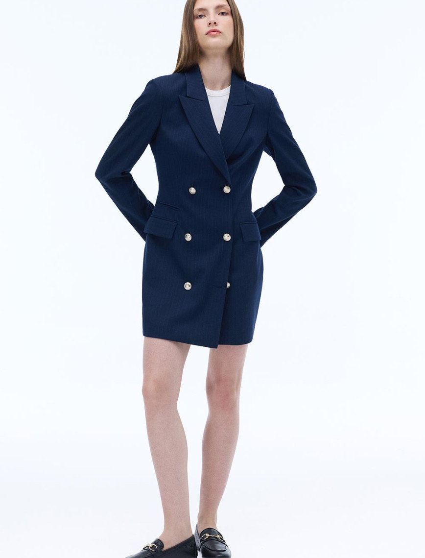 Actors Regular Fit Çizgili Desenli Kısa Boy Takma Kol Ceket Yaka Lacivert Renk Elbise Actors Regular Fit Çizgili Desenli Kısa Boy Takma Kol Ceket Yaka Lacivert Renk Elbise