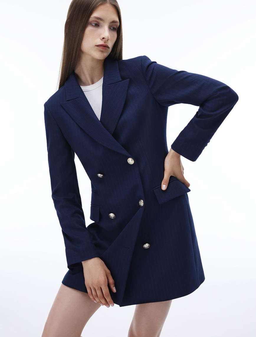 Actors Regular Fit Çizgili Desenli Kısa Boy Takma Kol Ceket Yaka Lacivert Renk Elbise Actors Regular Fit Çizgili Desenli Kısa Boy Takma Kol Ceket Yaka Lacivert Renk Elbise