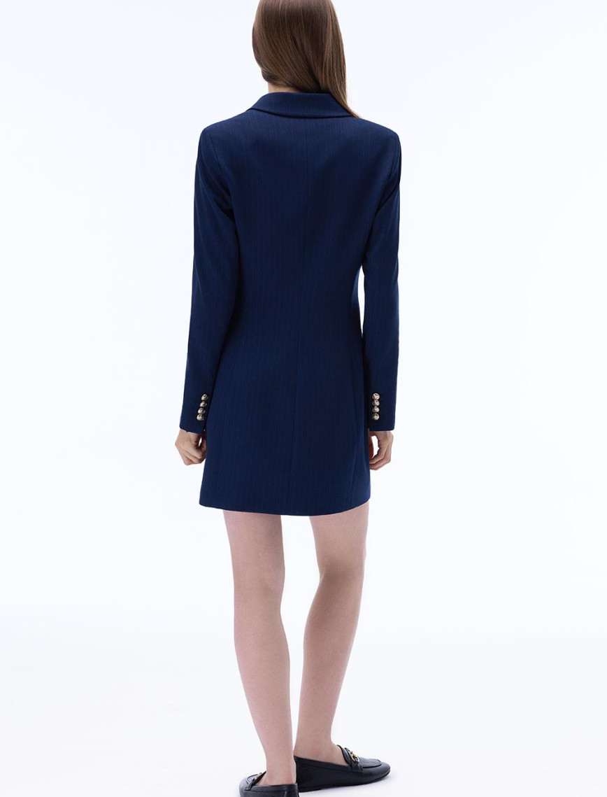 Actors Regular Fit Çizgili Desenli Kısa Boy Takma Kol Ceket Yaka Lacivert Renk Elbise Actors Regular Fit Çizgili Desenli Kısa Boy Takma Kol Ceket Yaka Lacivert Renk Elbise