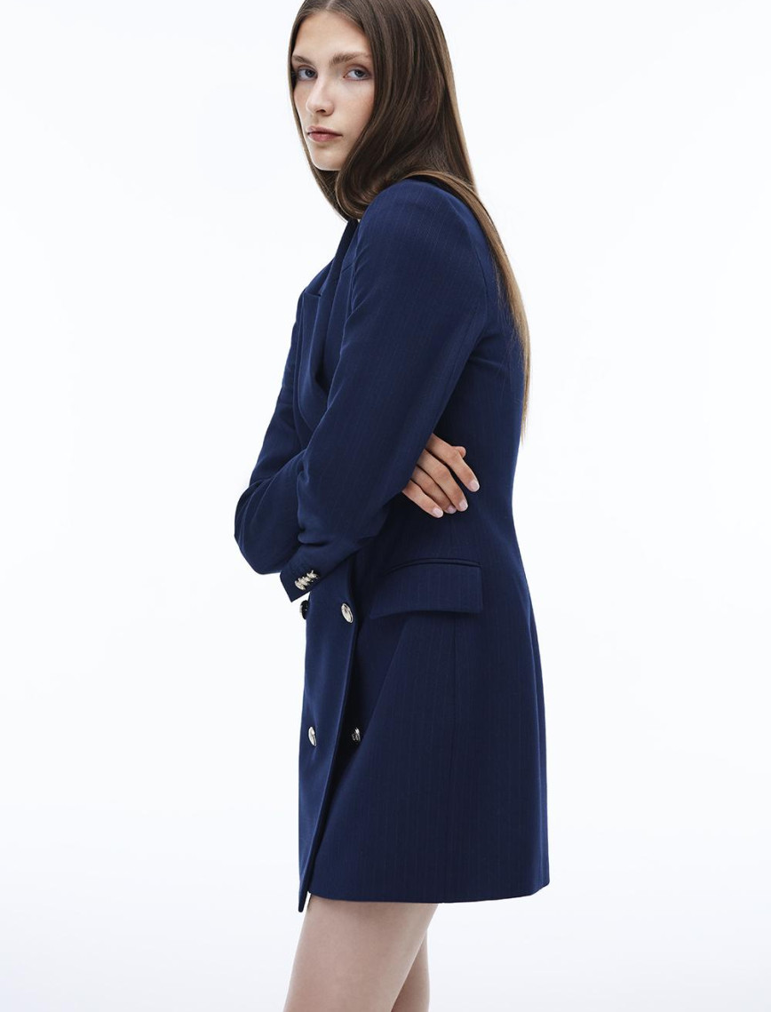 Actors Regular Fit Çizgili Desenli Kısa Boy Takma Kol Ceket Yaka Lacivert Renk Elbise Actors Regular Fit Çizgili Desenli Kısa Boy Takma Kol Ceket Yaka Lacivert Renk Elbise