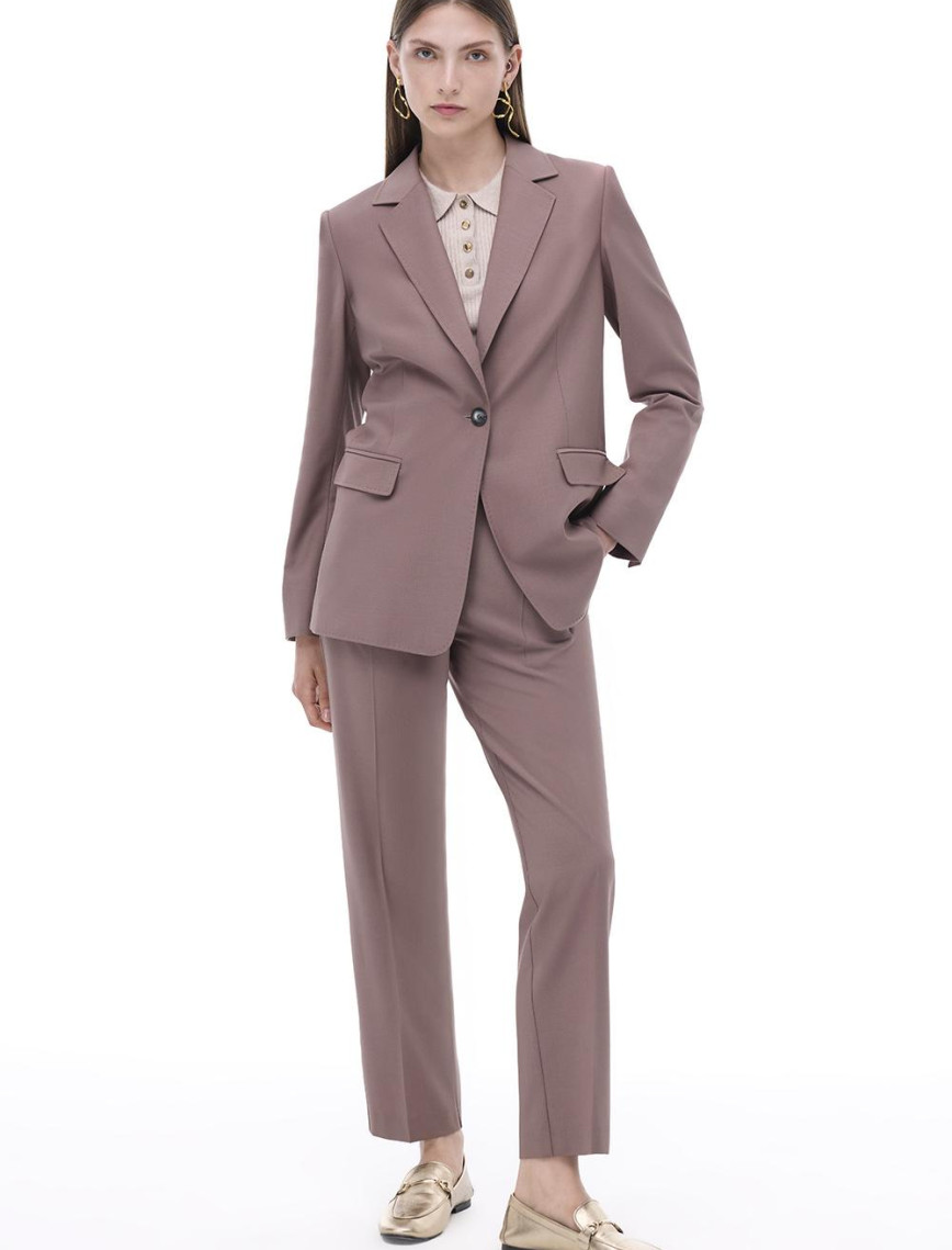 Alfios Regular Fit Standart Boy Takma Kol Ceket Yaka Vizon Renk Kadın Ceket