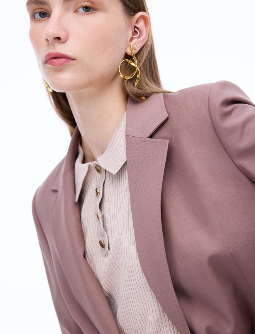 Alfios Regular Fit Standart Boy Takma Kol Ceket Yaka Vizon Renk Kadın Ceket