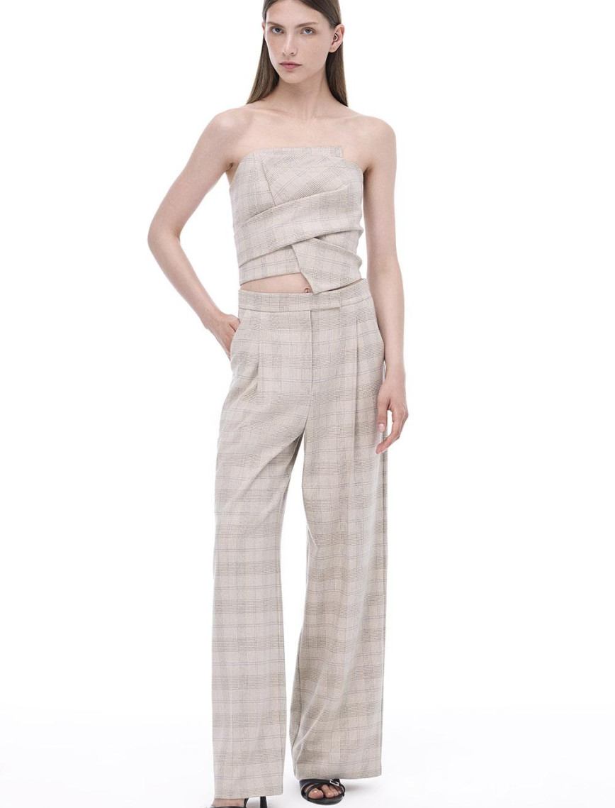 Daysee Rahat Kalıp Ekose Desen Uzun Boy Bej Pantolon Daysee Rahat Kalıp Ekose Desen Uzun Boy Bej Pantolon