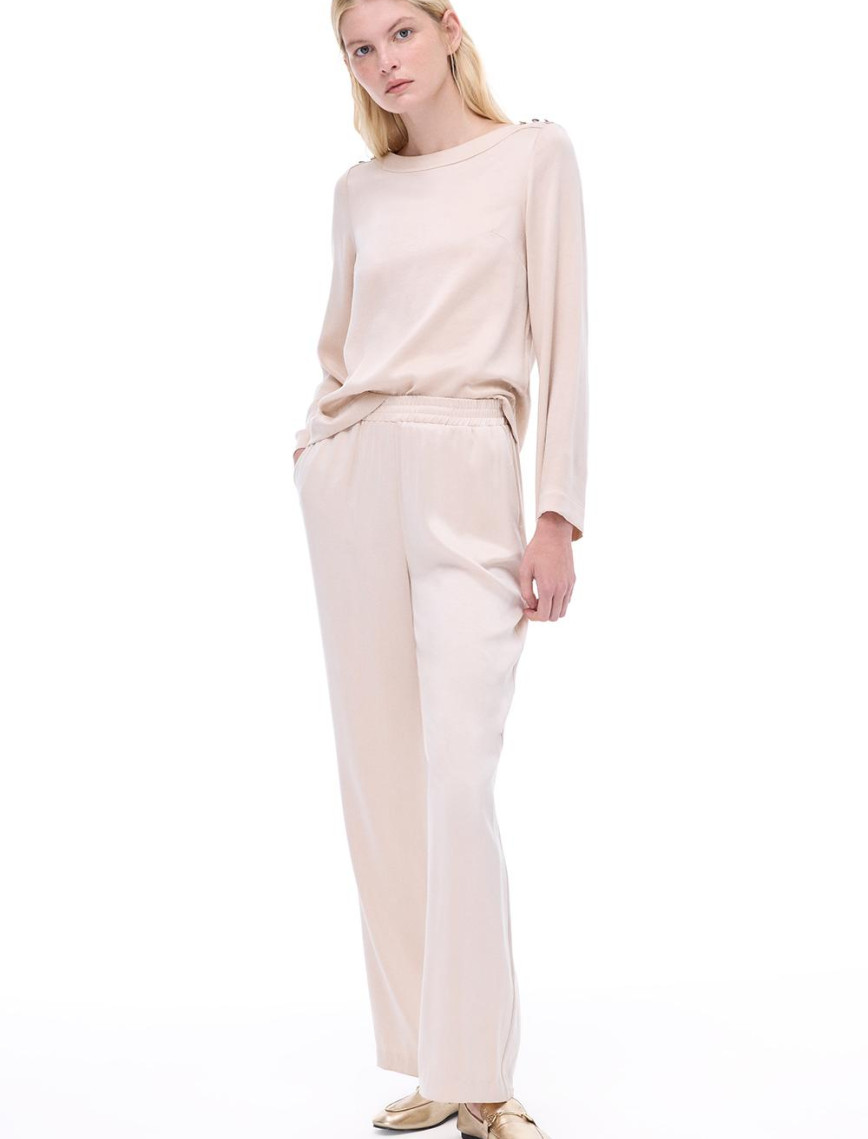 Bambuck Regular Fit Geniş Paça Bej Renk Kadın Pantolon Bambuck Regular Fit Geniş Paça Bej Renk Kadın Pantolon