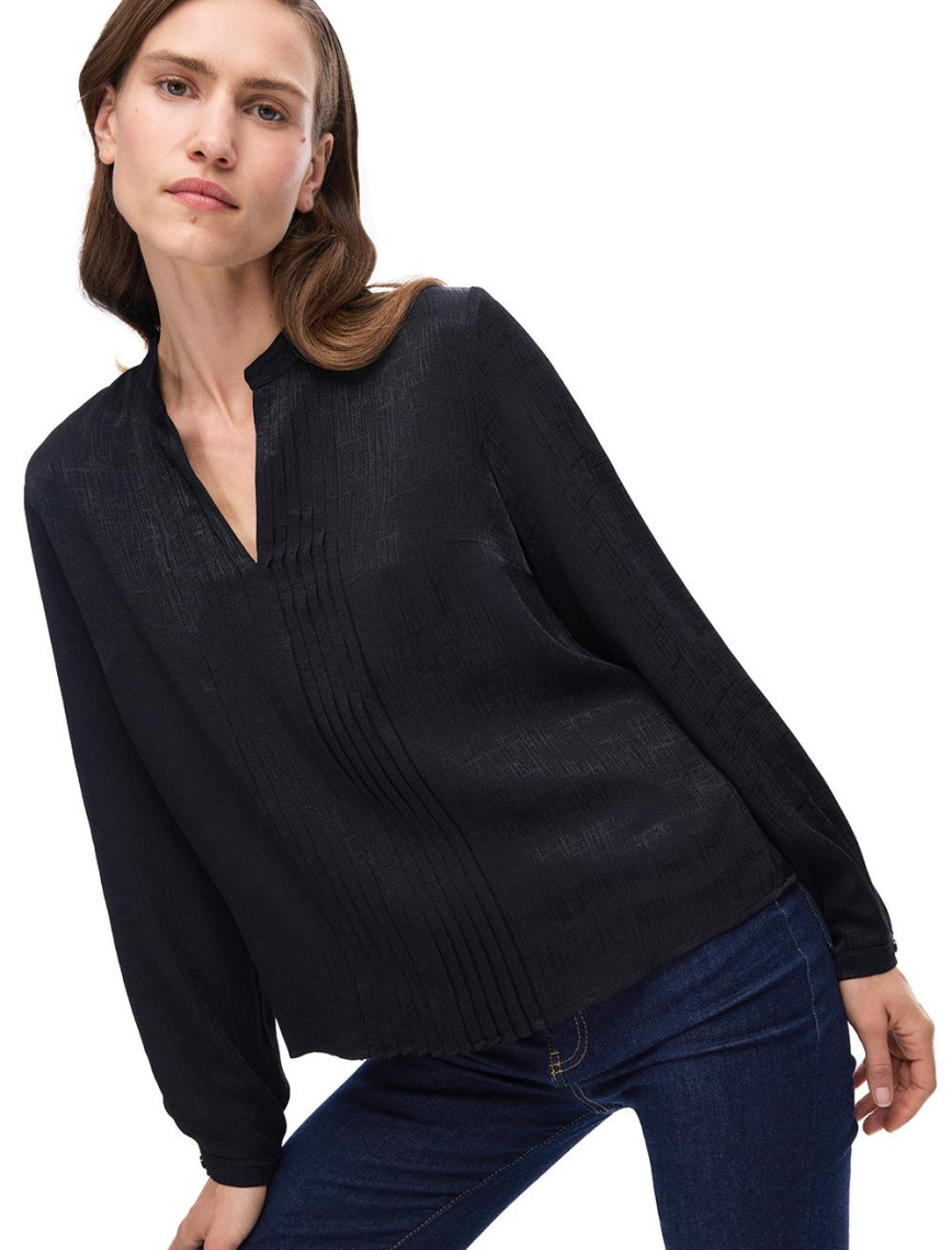 Akelas Regular Fit Standart Boy Takma Kol Hakim Yaka Siyah Renk Kadın Bluz