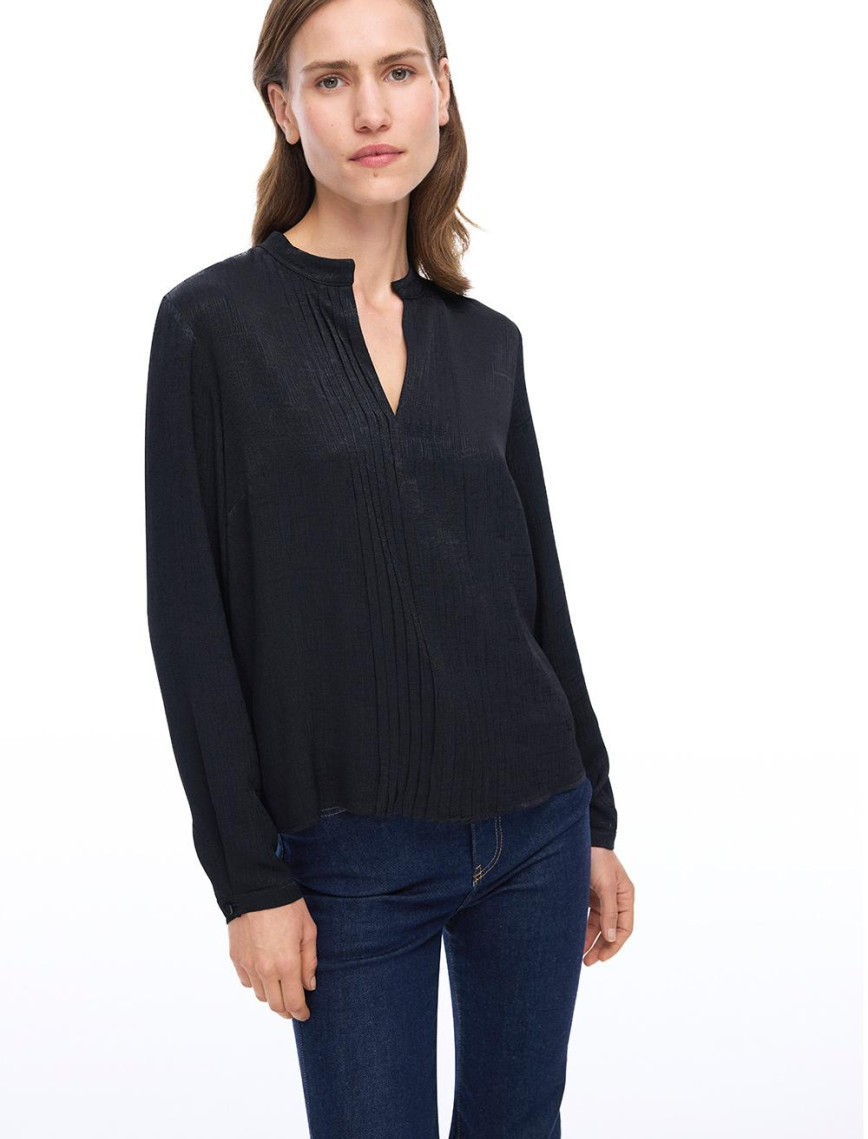 Akelas Regular Fit Standart Boy Takma Kol Hakim Yaka Siyah Renk Kadın Bluz