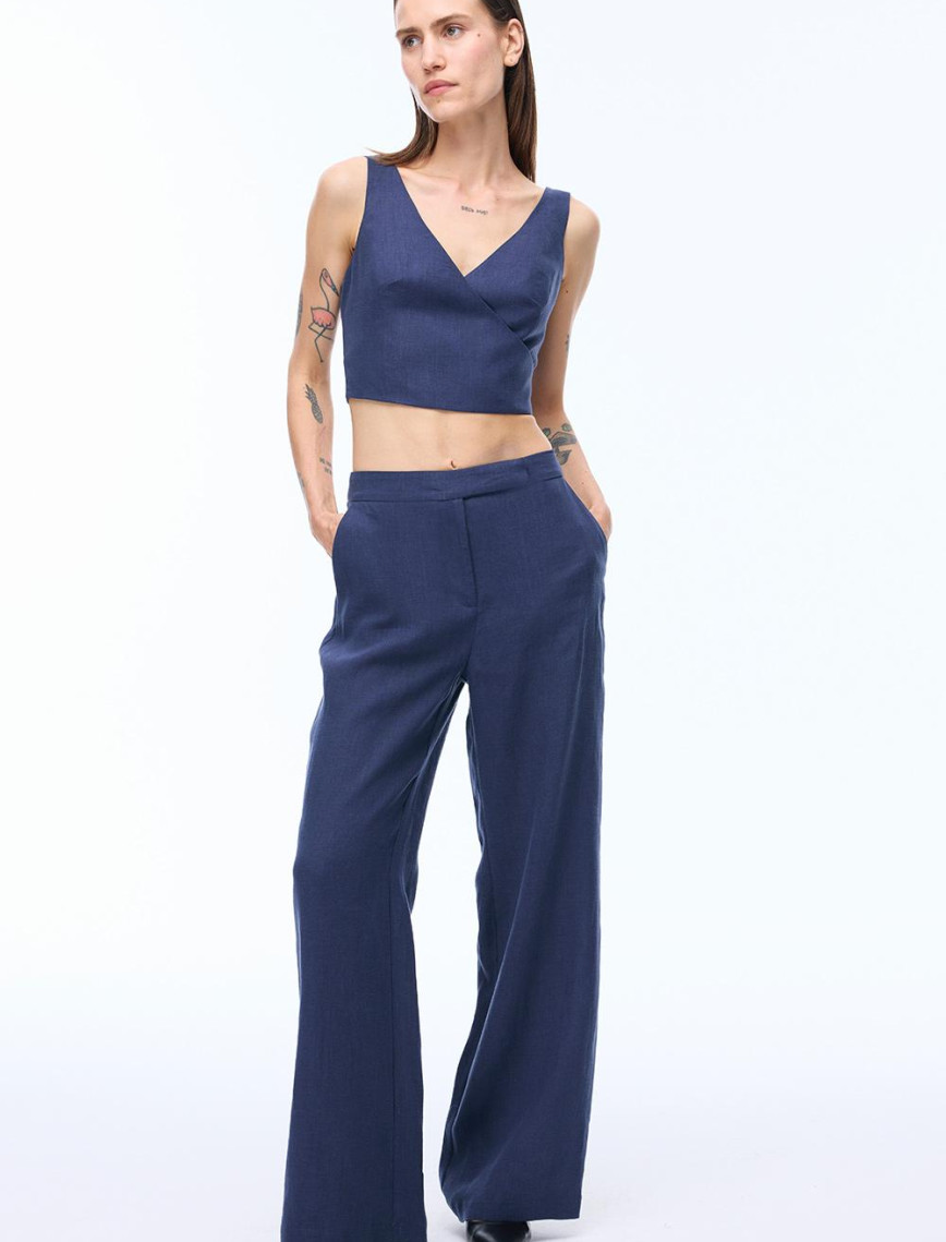 Lacivert Akars Slim Fit V-Yaka Bluz Lacivert Akars Slim Fit V-Yaka Bluz