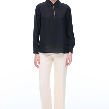 Farewell Regular Fit Standart Boy Takma Kol Dik Yaka Siyah Bluz Farewell Regular Fit Standart Boy Takma Kol Dik Yaka Siyah Bluz