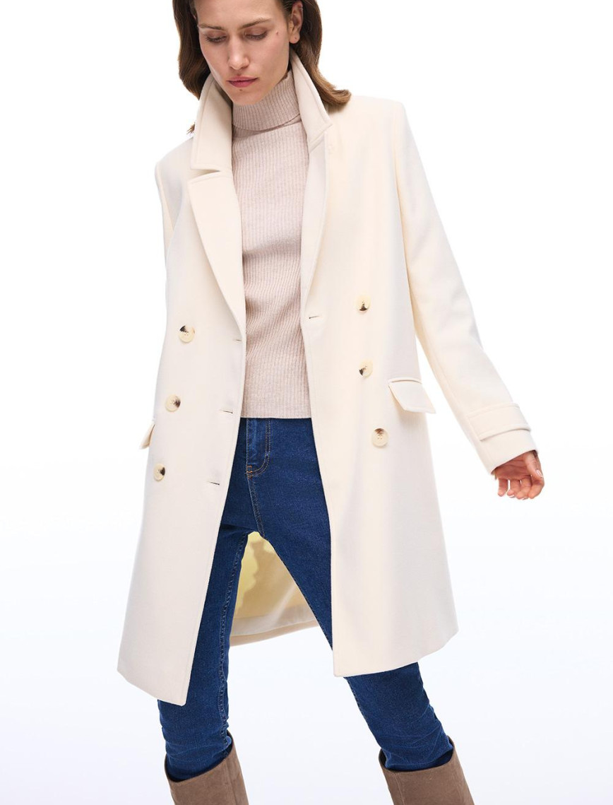 Mona Regular Fit Diz Üstü Takma Kol Erkek Yaka Ekru Kaban Mona Regular Fit Diz Üstü Takma Kol Erkek Yaka Ekru Kaban