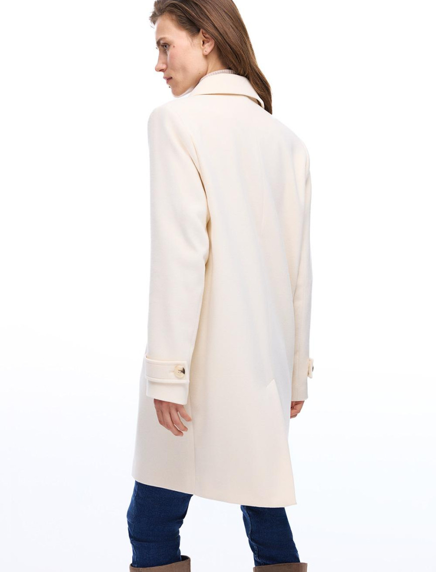 Mona Regular Fit Diz Üstü Takma Kol Erkek Yaka Ekru Kaban Mona Regular Fit Diz Üstü Takma Kol Erkek Yaka Ekru Kaban