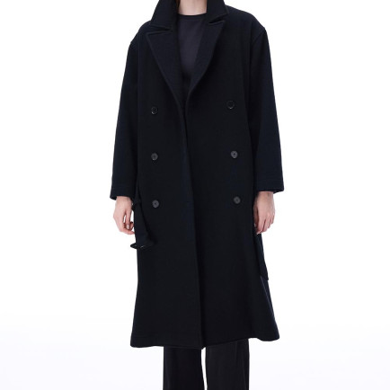 Alaias Regular Fit Uzun Boy Düşük Kollu Erkek Yaka Siyah Kaban