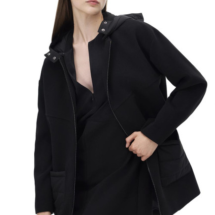 Mona Regular Fit Standart Boy Takma Kol Bisiklet Yaka Siyah Renk Kadın Kaban