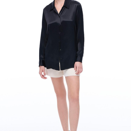 Safira Rahat Kalıp Standart Boy Takma Kol Gömlek Yaka Siyah Gömlek