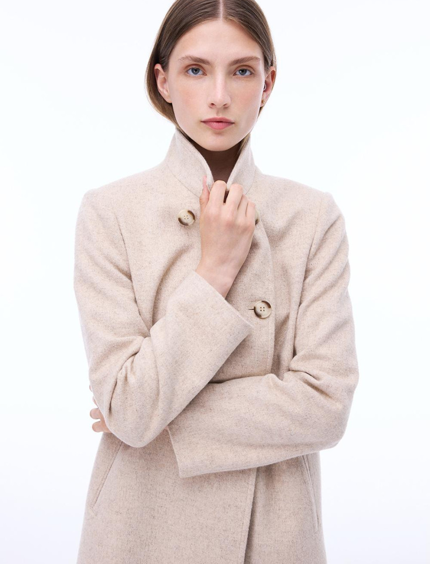 Arlines Diz Üstü Takma Kol Hakim Yaka Bej Renk Kadın Kaban Arlines Diz Üstü Takma Kol Hakim Yaka Bej Renk Kadın Kaban