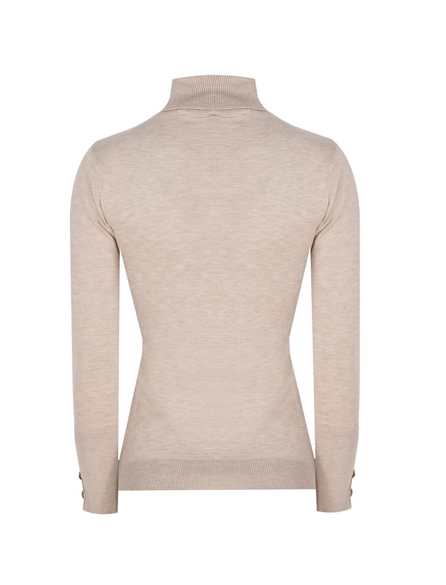 Triko Slim Fit Standart Boy Takma Kol Balıkçı Yaka Ekru Kazak