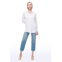 Safira Rahat Kalıp Standart Boy Takma Kol Gömlek Yaka Ekru Gömlek