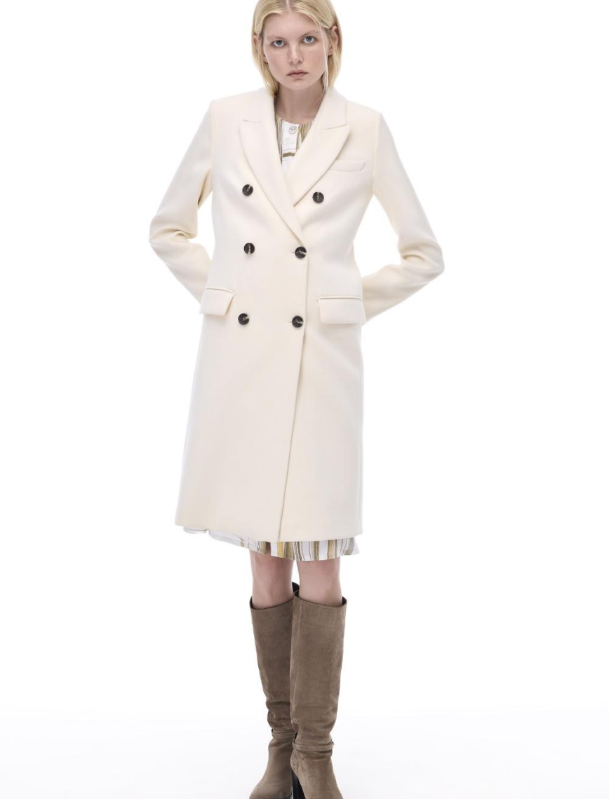 Mona Slim Fit Uzun Boy Takma Kol Erkek Yaka Ekru Renk Kadın Kaban Mona Slim Fit Uzun Boy Takma Kol Erkek Yaka Ekru Renk Kadın Kaban