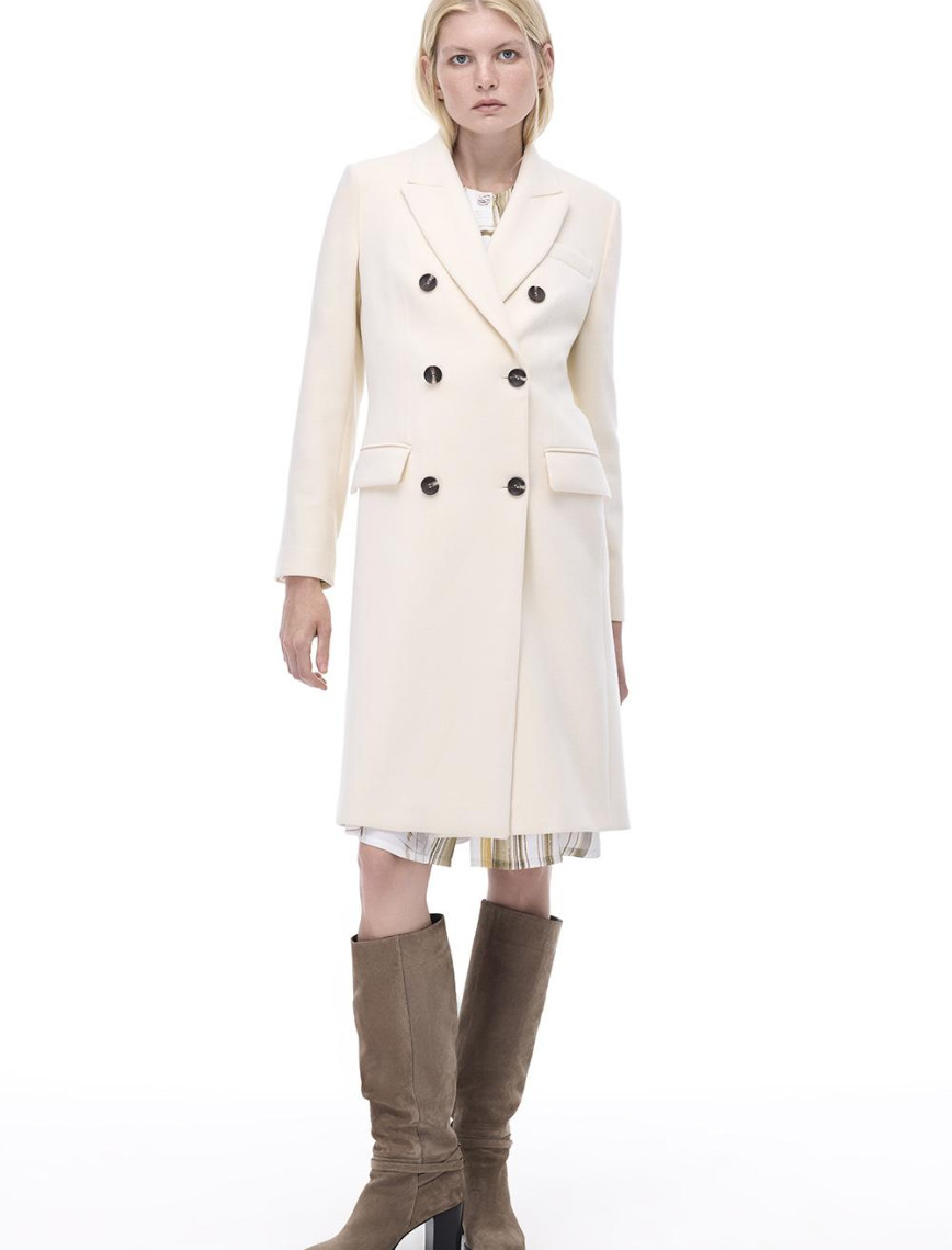 Mona Slim Fit Uzun Boy Takma Kol Erkek Yaka Ekru Renk Kadın Kaban Mona Slim Fit Uzun Boy Takma Kol Erkek Yaka Ekru Renk Kadın Kaban