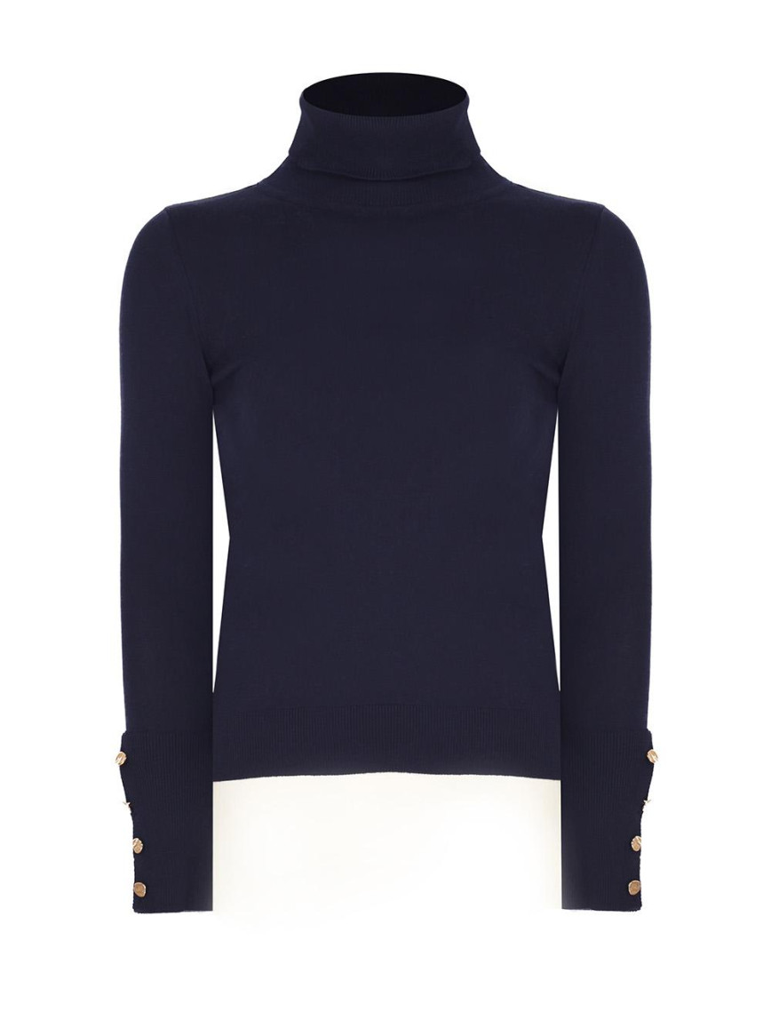 Triko Slim Fit Standart Boy Takma Kol Balıkçı Yaka Siyah Kazak