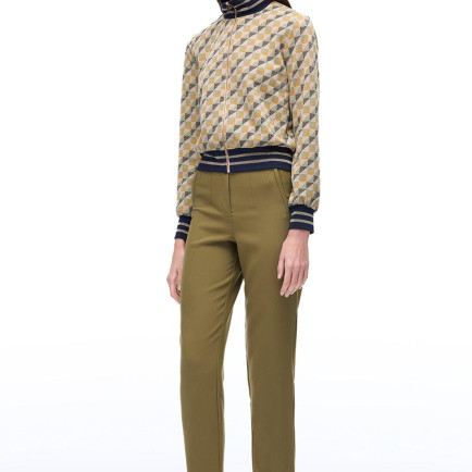 Alcors Slim Fit Geometrik Desen Standart Boy Takma Kol Yarım Dik Yaka Yesıl Mont