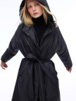 Awans Rahat Kalıp Diz Altı Reglan Kol Kapüşonlu Siyah Mont Awans Rahat Kalıp Diz Altı Reglan Kol Kapüşonlu Siyah Mont