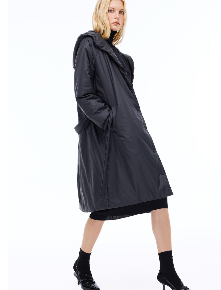 Awans Rahat Kalıp Diz Altı Reglan Kol Kapüşonlu Siyah Mont Awans Rahat Kalıp Diz Altı Reglan Kol Kapüşonlu Siyah Mont