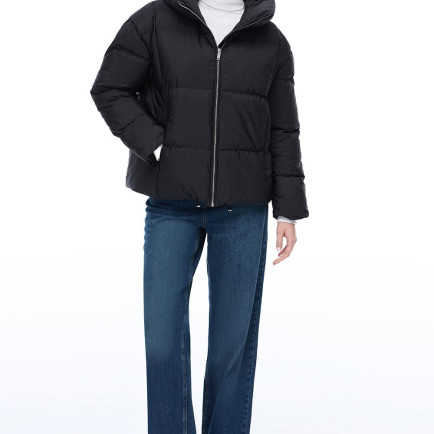 Awans Rahat Kalıp Kısa Boy Düşük Kollu Kapüşonlu Siyah Mont