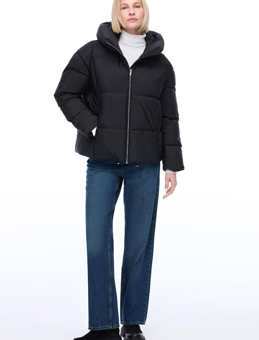 Awans Rahat Kalıp Kısa Boy Düşük Kollu Kapüşonlu Siyah Mont Awans Rahat Kalıp Kısa Boy Düşük Kollu Kapüşonlu Siyah Mont