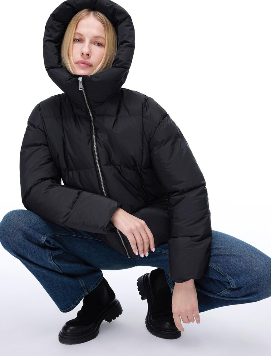 Awans Rahat Kalıp Kısa Boy Düşük Kollu Kapüşonlu Siyah Mont Awans Rahat Kalıp Kısa Boy Düşük Kollu Kapüşonlu Siyah Mont