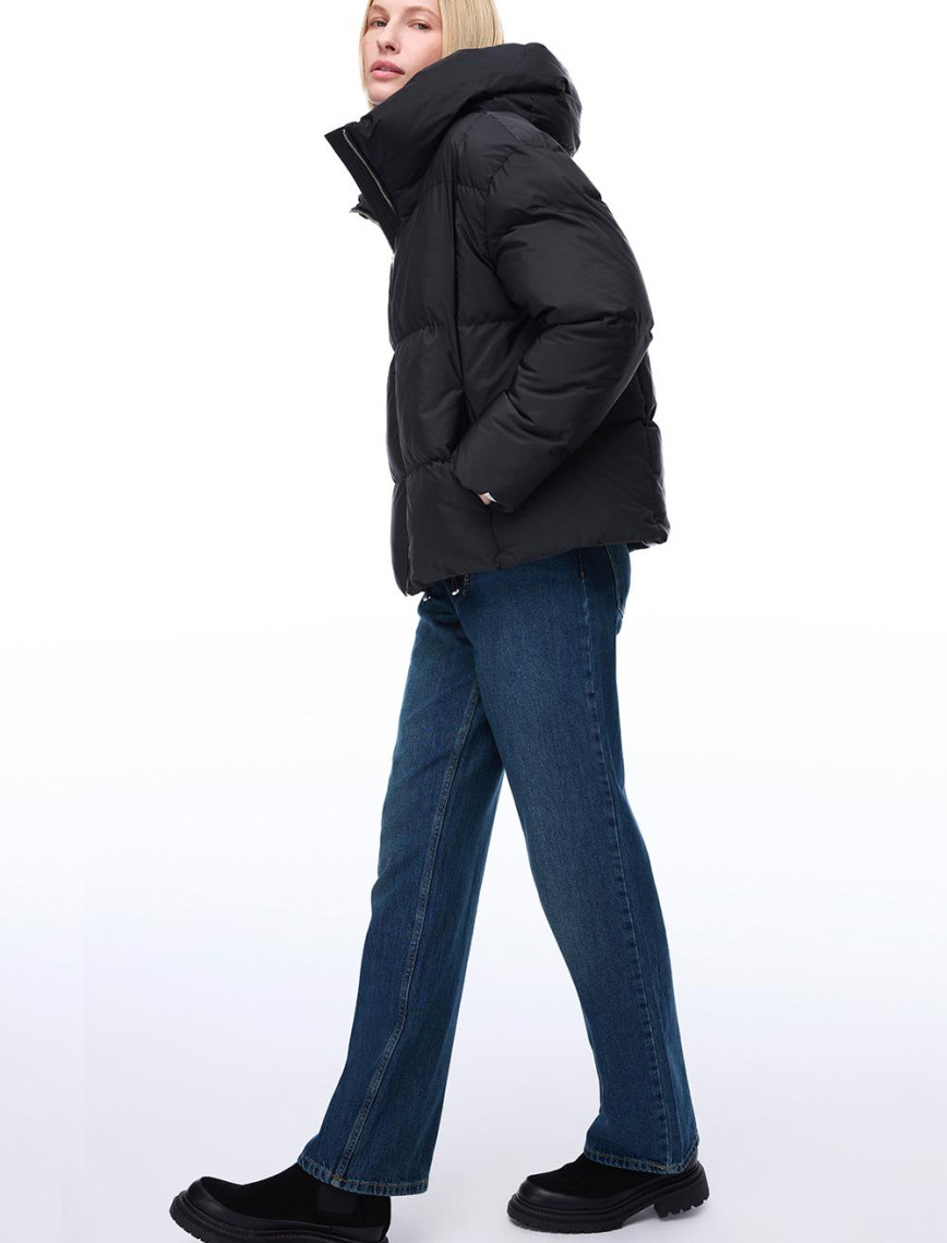 Awans Rahat Kalıp Kısa Boy Düşük Kollu Kapüşonlu Siyah Mont Awans Rahat Kalıp Kısa Boy Düşük Kollu Kapüşonlu Siyah Mont