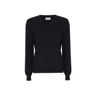 Triko Rahat Kalıp Standart Boy Takma Kol V-Yaka Siyah Kazak