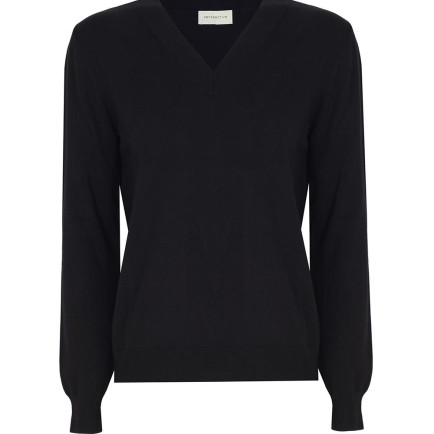 Triko Rahat Kalıp Standart Boy Takma Kol V-Yaka Siyah Kazak