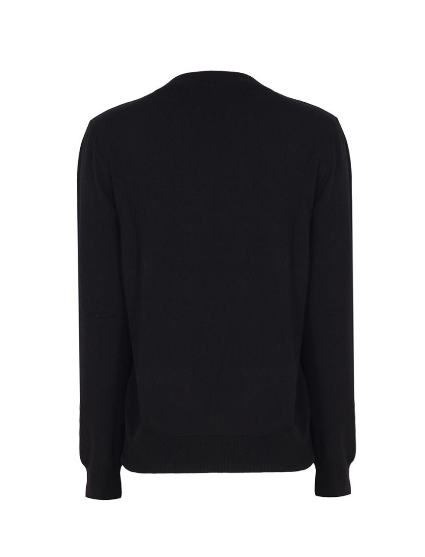 Triko Rahat Kalıp Standart Boy Takma Kol V-Yaka Siyah Kazak