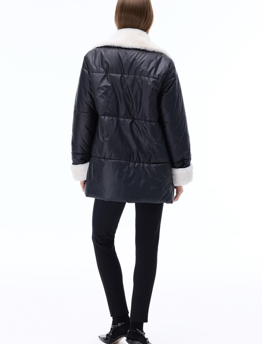 Awans Regular Fit Diz Üstü Takma Kol Gömlek Yaka Siyah Mont