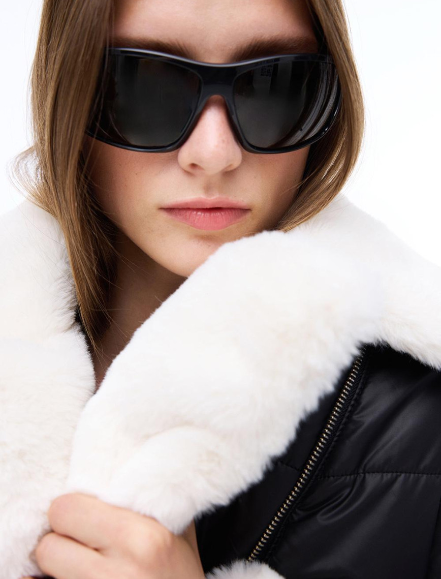 Awans Regular Fit Diz Üstü Takma Kol Gömlek Yaka Siyah Mont