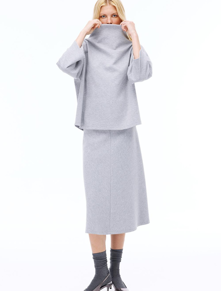 Distance Rahat Kalıp Uzun Boy Düşük Kollu Balıkçı Yaka Gri melanj Ust Distance Rahat Kalıp Uzun Boy Düşük Kollu Balıkçı Yaka Gri melanj Ust