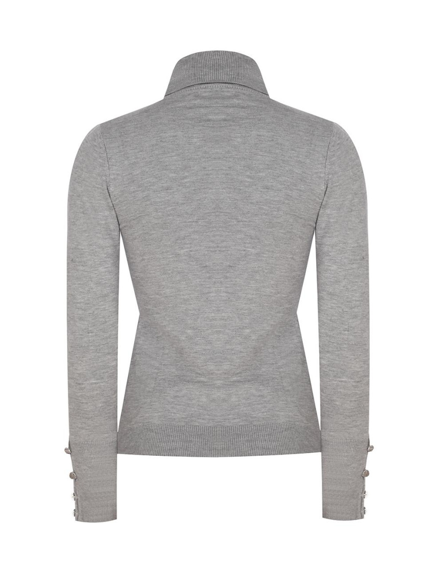 Triko Slim Fit Standart Boy Takma Kol Balıkçı Yaka Gri Kazak