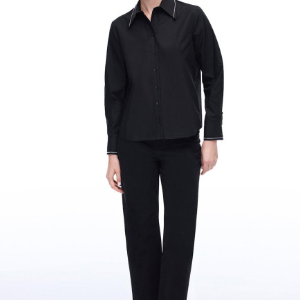 Amelias Regular Fit Standart Boy Takma Kol Gömlek Yaka Siyah Gömlek