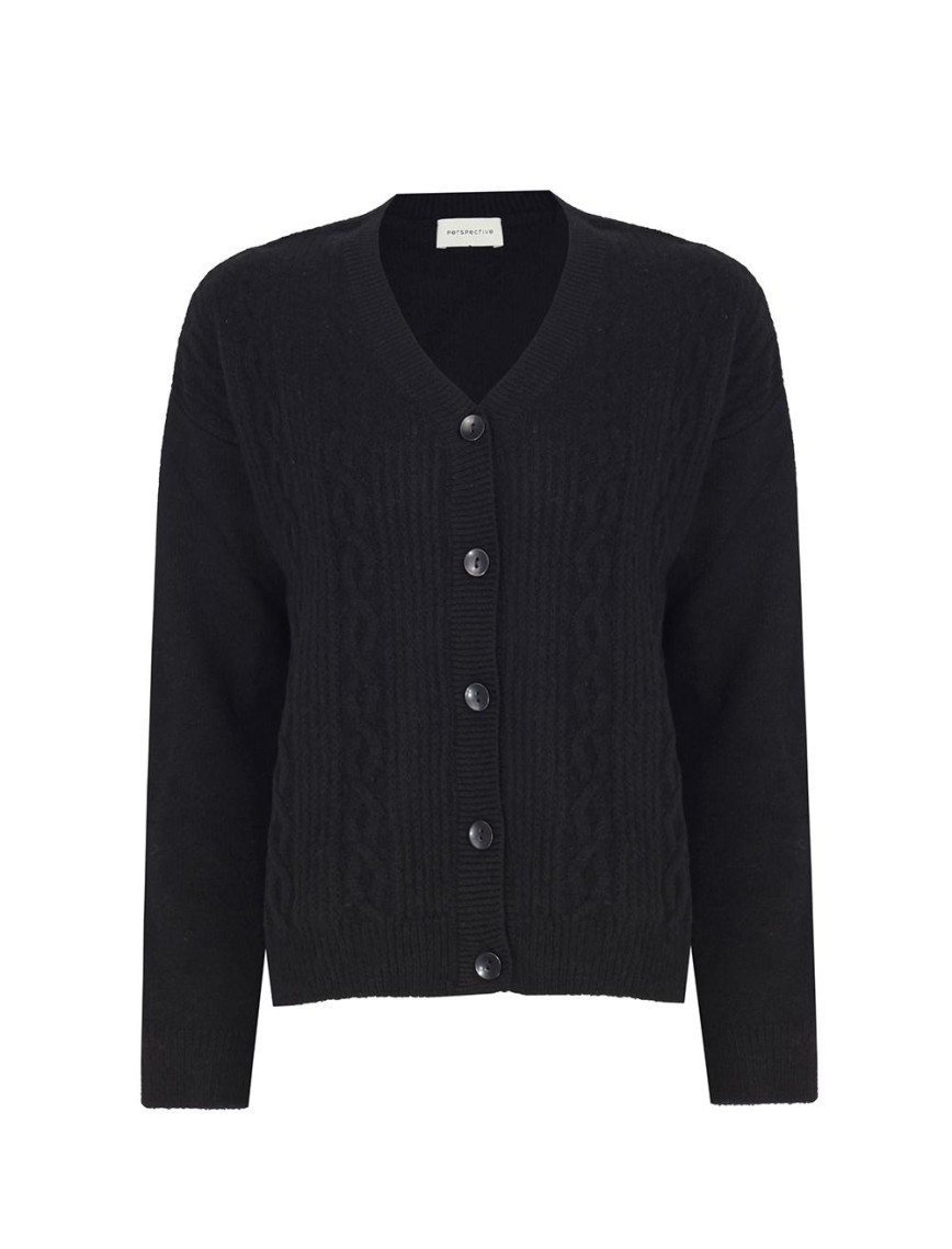 Siyah Triko Rahat Kalıp V-Yaka Triko Hırka Siyah Triko Rahat Kalıp V-Yaka Triko Hırka