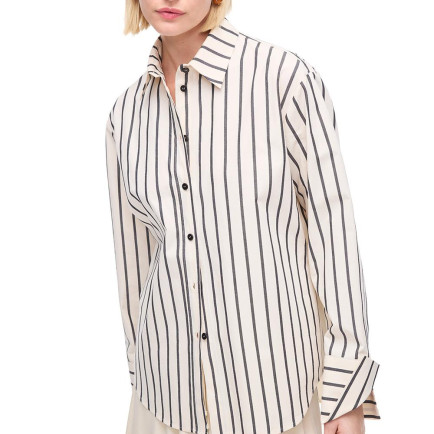 Düşük Kollu Pamuklu Çizgili Gömlek
