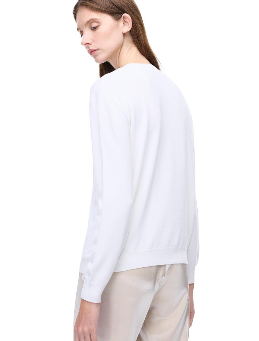 Triko Rahat Kalıp Standart Boy Takma Kol V-Yaka Ekru Kazak