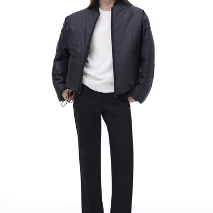 Awans Rahat Kalıp Standart Boy Düşük Kollu Bisiklet Yaka Siyah Mont