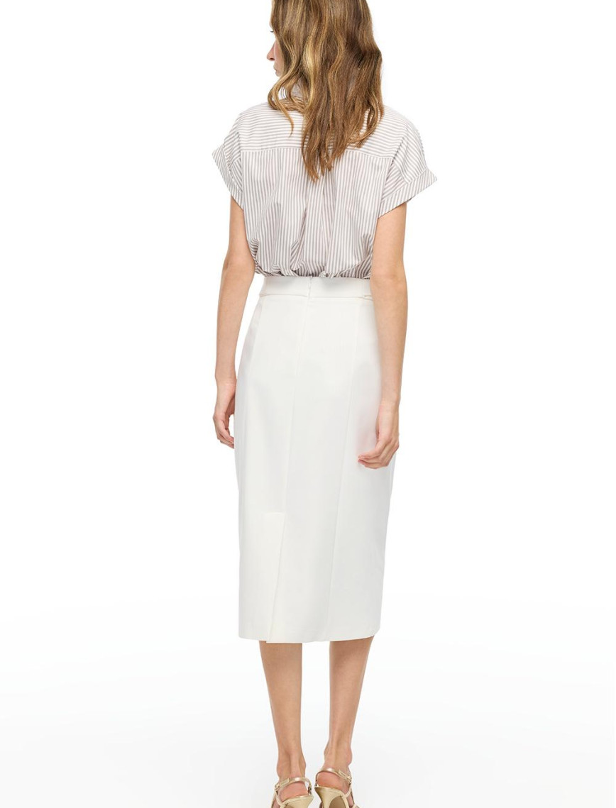 Beyaz Dellas Regular Fit Yüksek Bel Standart Boy Etek