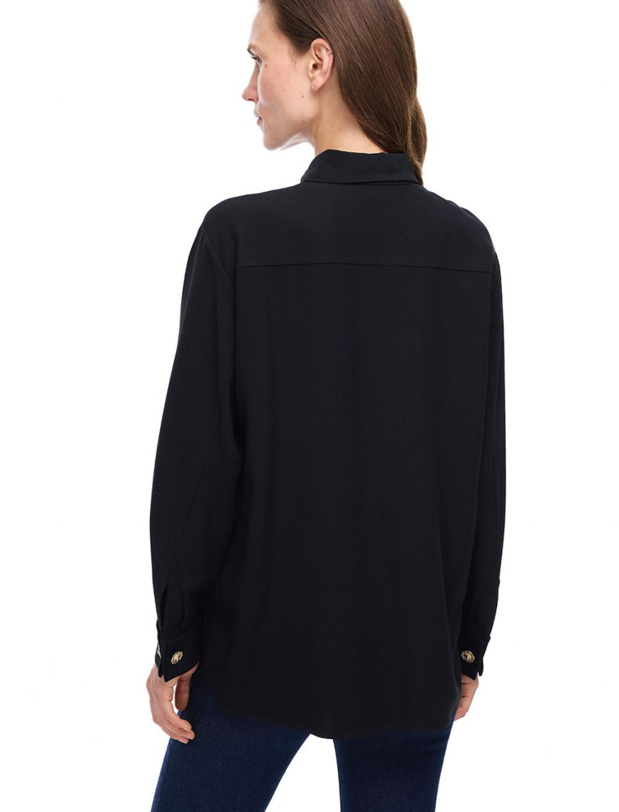 Seras Regular Fit Standart Boy Düşük Kollu Gömlek Yaka Siyah Gömlek