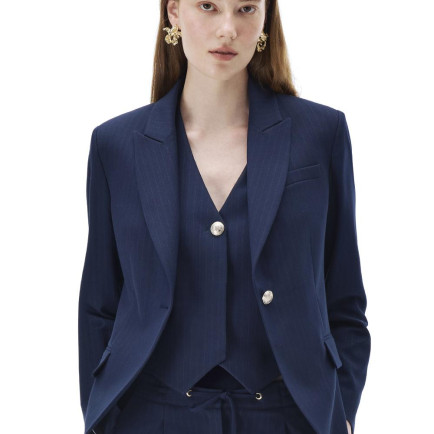 Actors Slim Fit Kısa Boy Takma Kol Ceket Yaka Lacivert Ceket