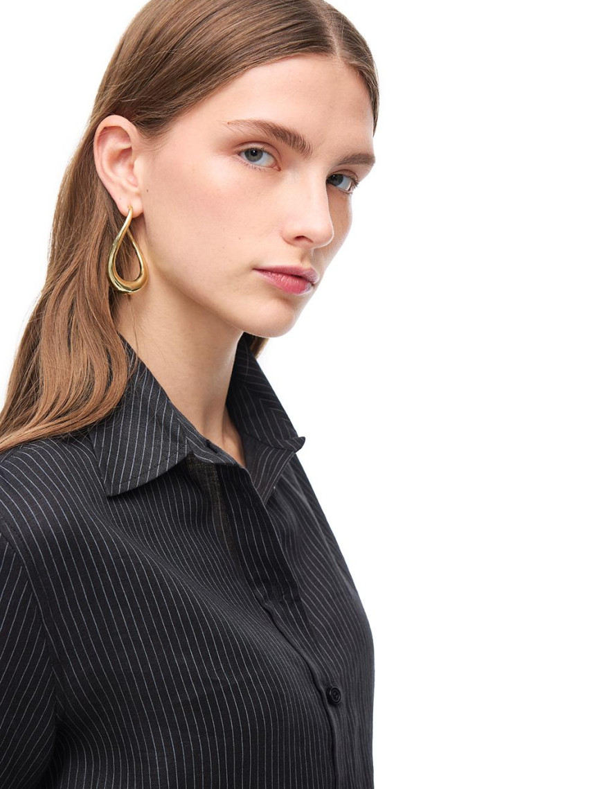 Siyah Gads Rahat Kalıp Kısa Kol Gömlek