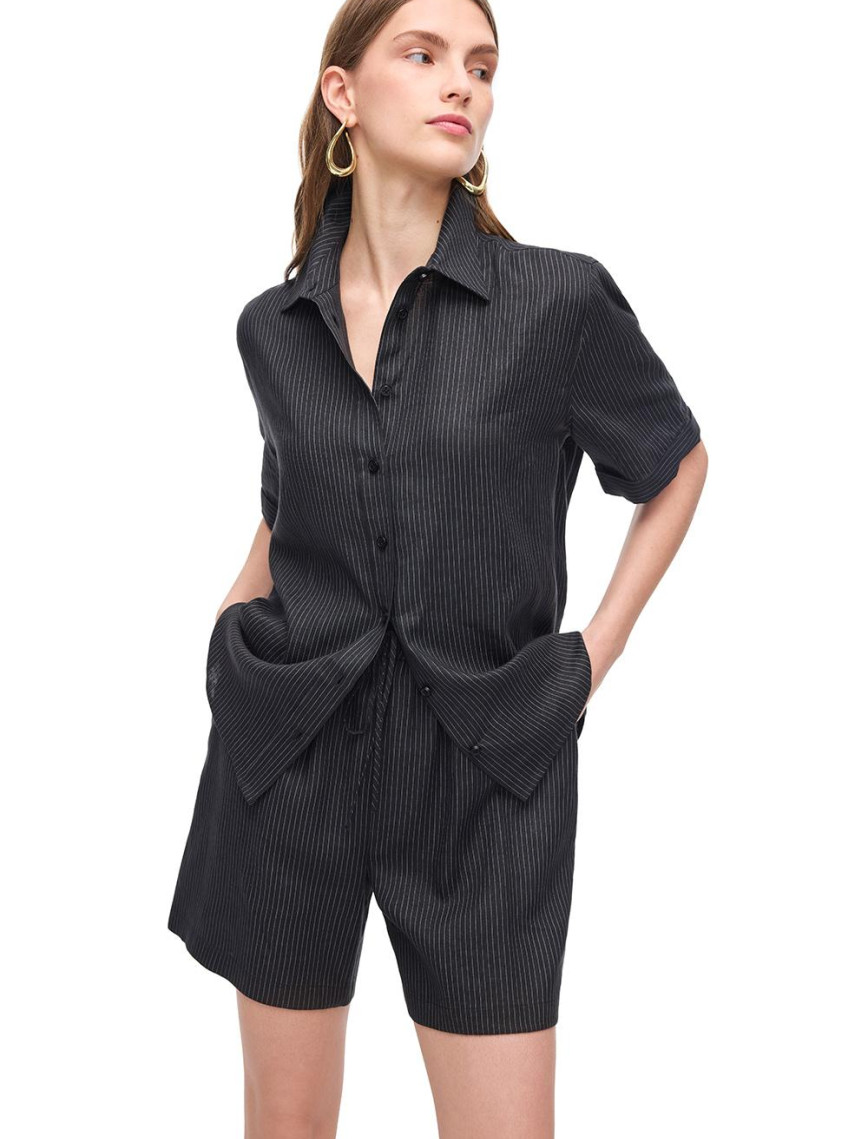 Siyah Gads Rahat Kalıp Kısa Kol Gömlek