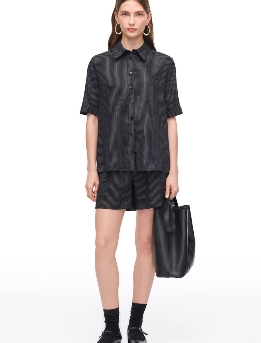 Siyah Gads Rahat Kalıp Kısa Kol Gömlek