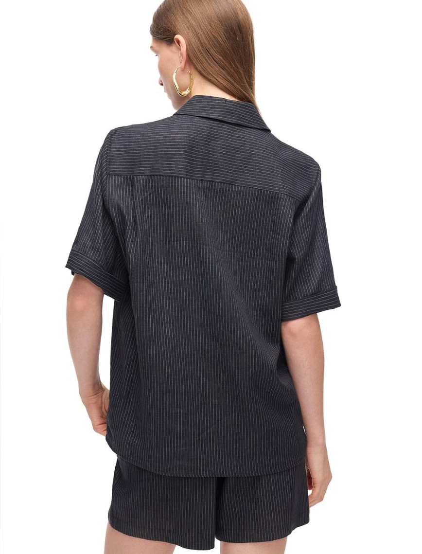 Siyah Gads Rahat Kalıp Kısa Kol Gömlek